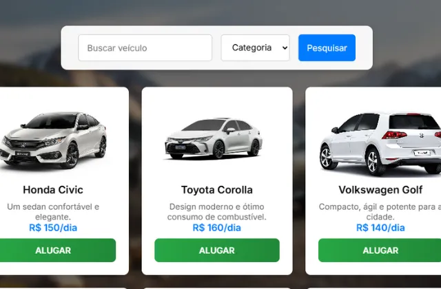 Easy Rent, plataforma de locação veicular responsiva